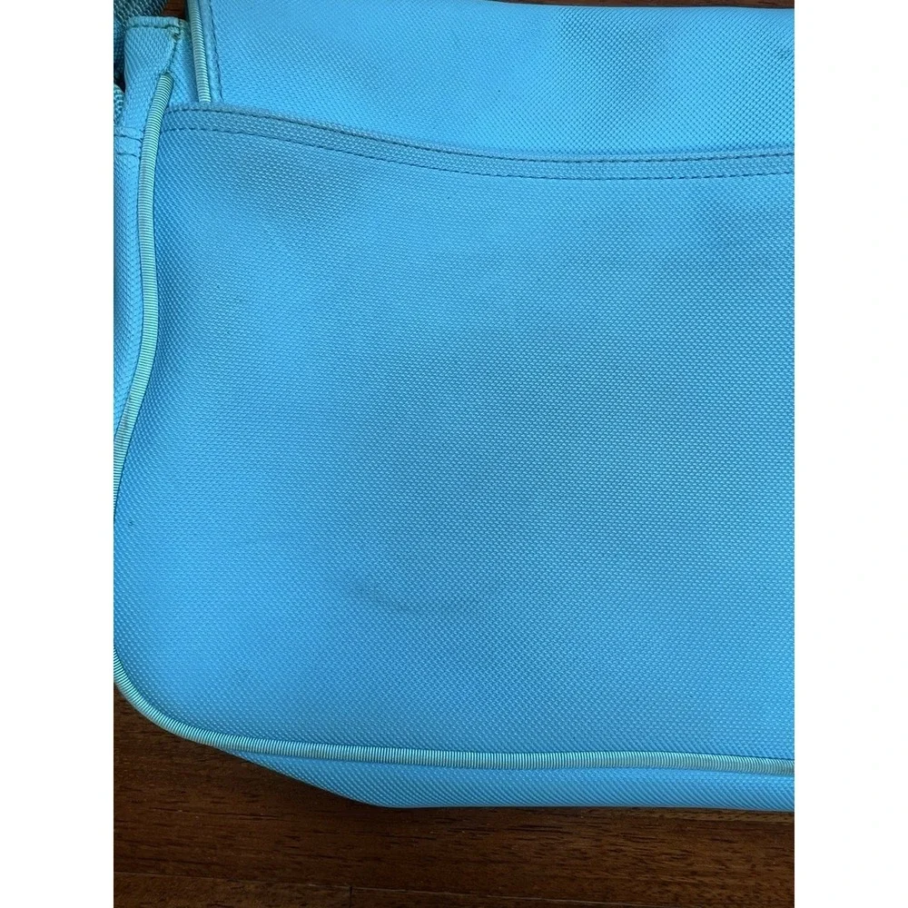 Lacoste Messenger Bag Sky Blue PVC New Classic 40 Retro Stripes *Needs Cleaning*